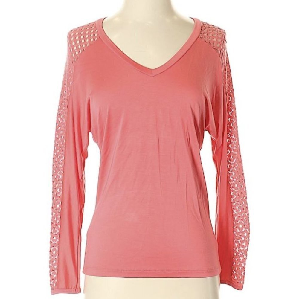 NEW Tart Collections V Neck Mesh Net Proliferated Long Sleeve Top Shirt Size XS